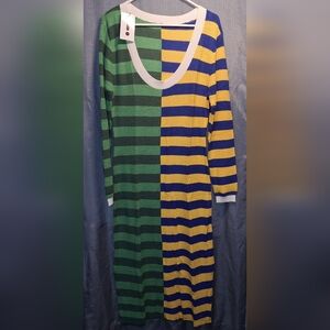 Green and Yellow Striped Sweater Dress XL